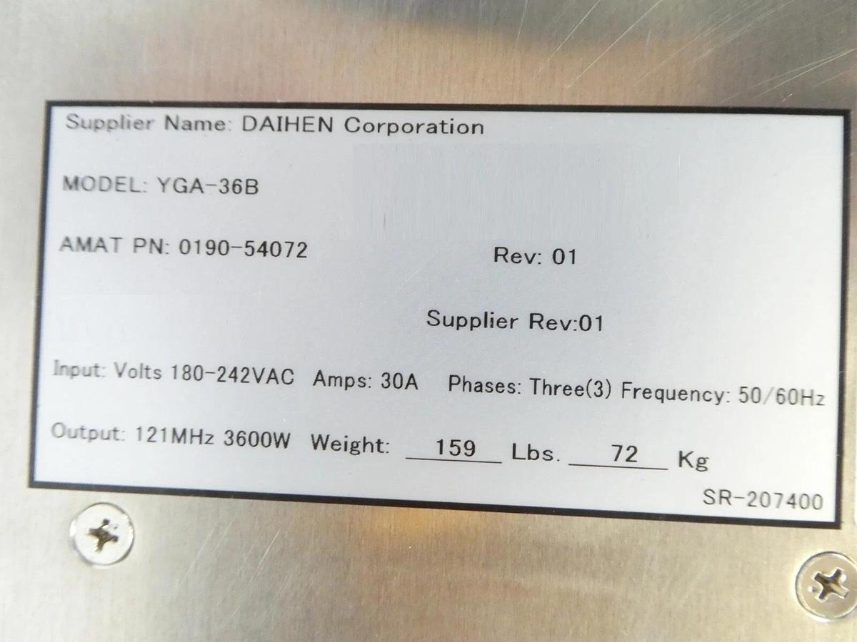 Used Daihen YGA-36B RF Generator AMAT Applied Materials 0190-54072 Working Surplus