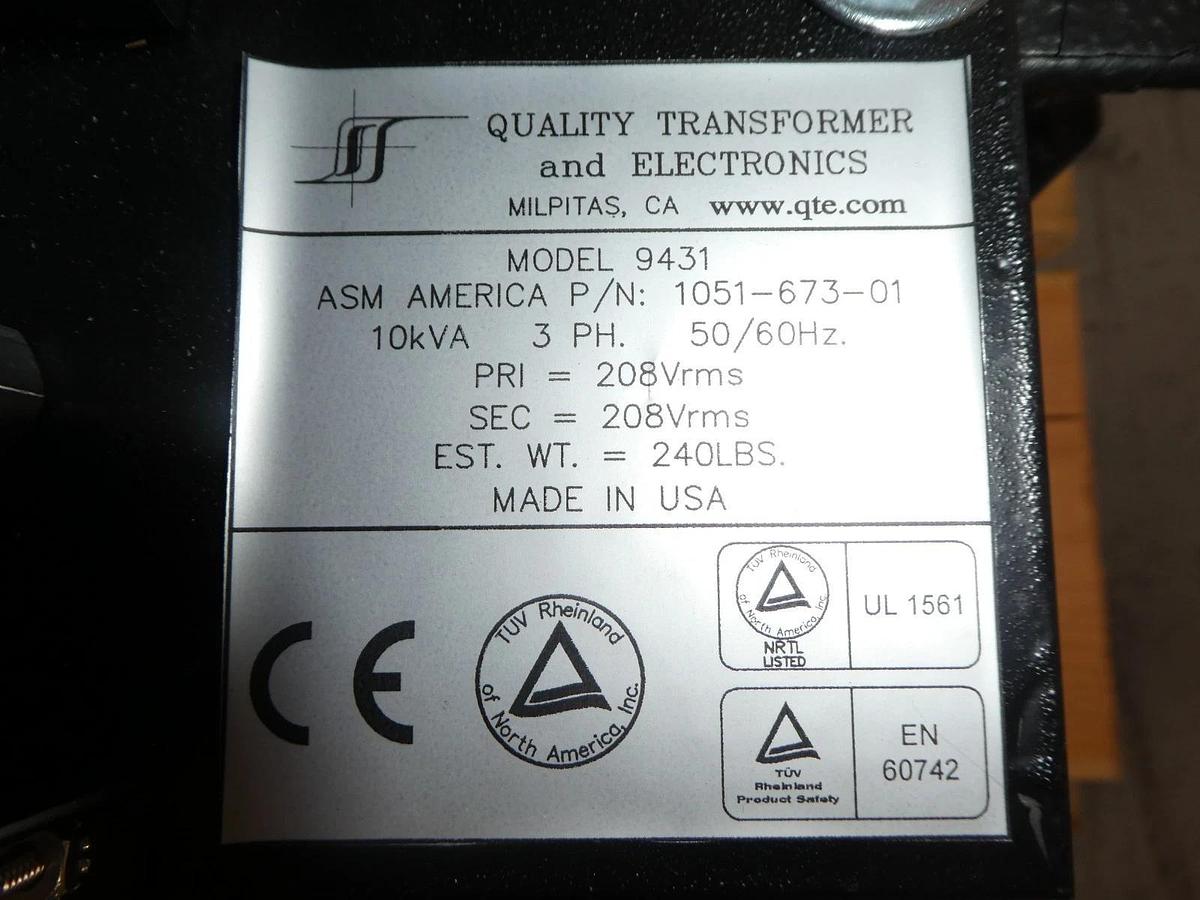Quality Transformer and Electronics Model 9431 Transformer ASM 1051-673-01 New