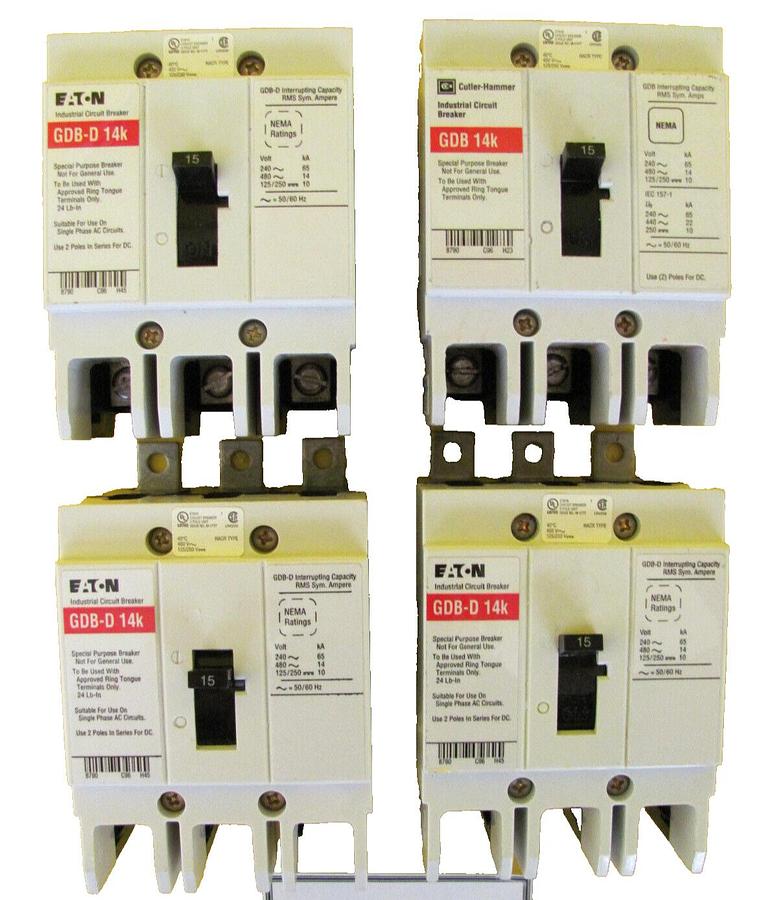 Used Eaton GDB-D 14k Circuit Breaker 15 Amp Lot of 4 Working Surplus