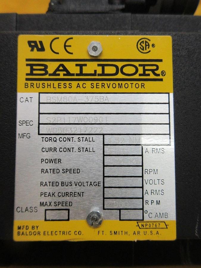 Used Baldor BSM80A-375BA Brushless AC Servo Motor with Gearhead AKN 60 Working