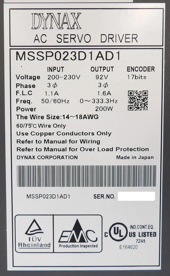 Used Dynax MSSP013D1AD1 MSSP023D1AD1 MSSP043D1AD1 AC Servo Drive Lot of 10 Working