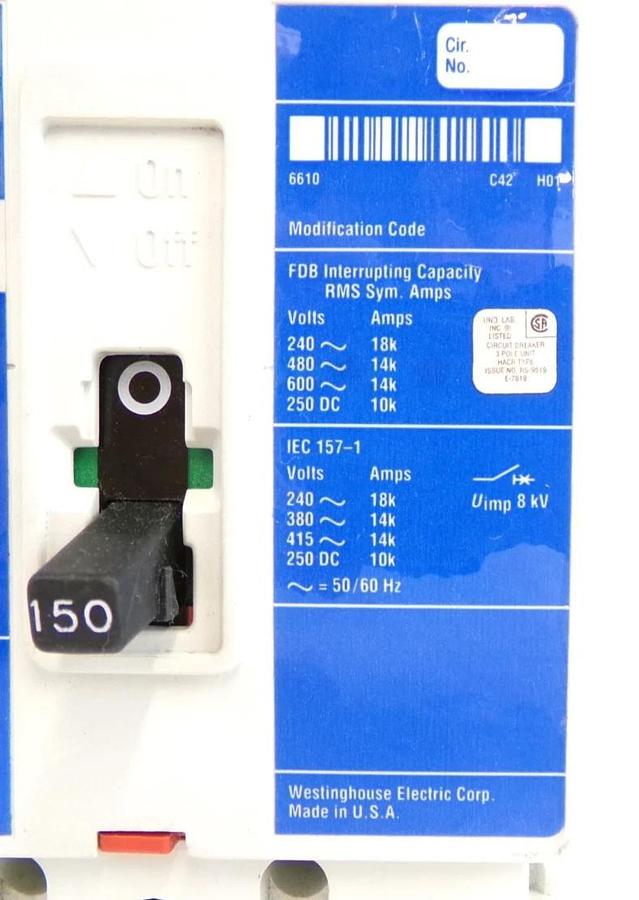 Used Westinghouse 6638C27G99 FDB 14k 3-Pole Industrial Circuit Breaker Working