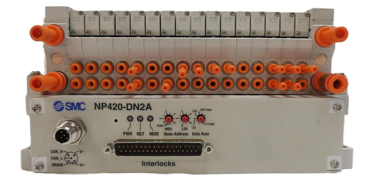 Used SMC VV5Q11-16-X1380 16-Port Pneumatic Manifold NP420-DN2A Lot of 2 Working
