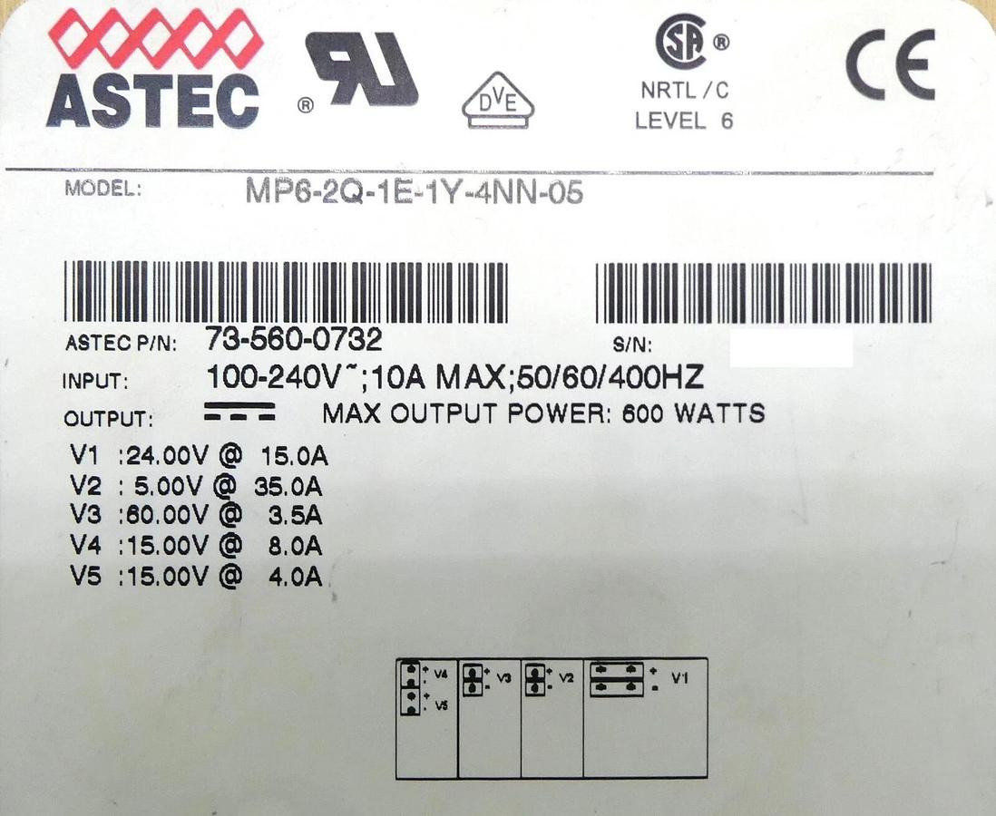 Used Astec 73-560-0732 Power Supply Module MP6-2Q-1E1Y-4NN-05 Working Surplus