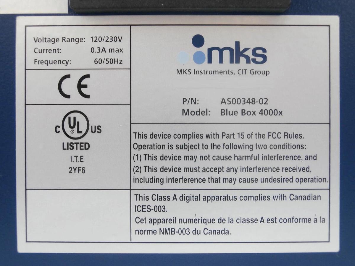 Used MKS Instruments AS00348-02 eDiagnostics System Interface Blue Box 4000x AMAT