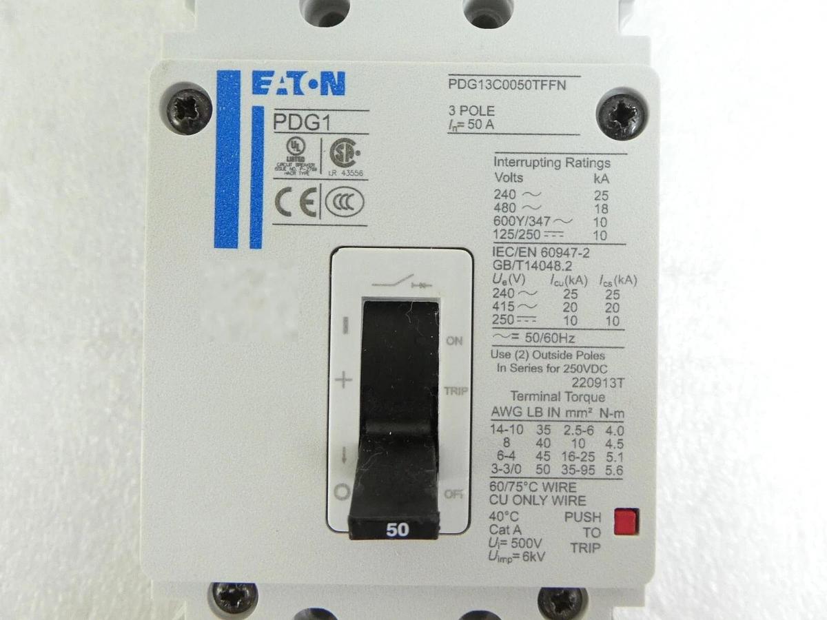Used Eaton PDG13C0050TFFN 3 Pole Industrial Circuit Breaker PDG1 ELEBN3125W Working