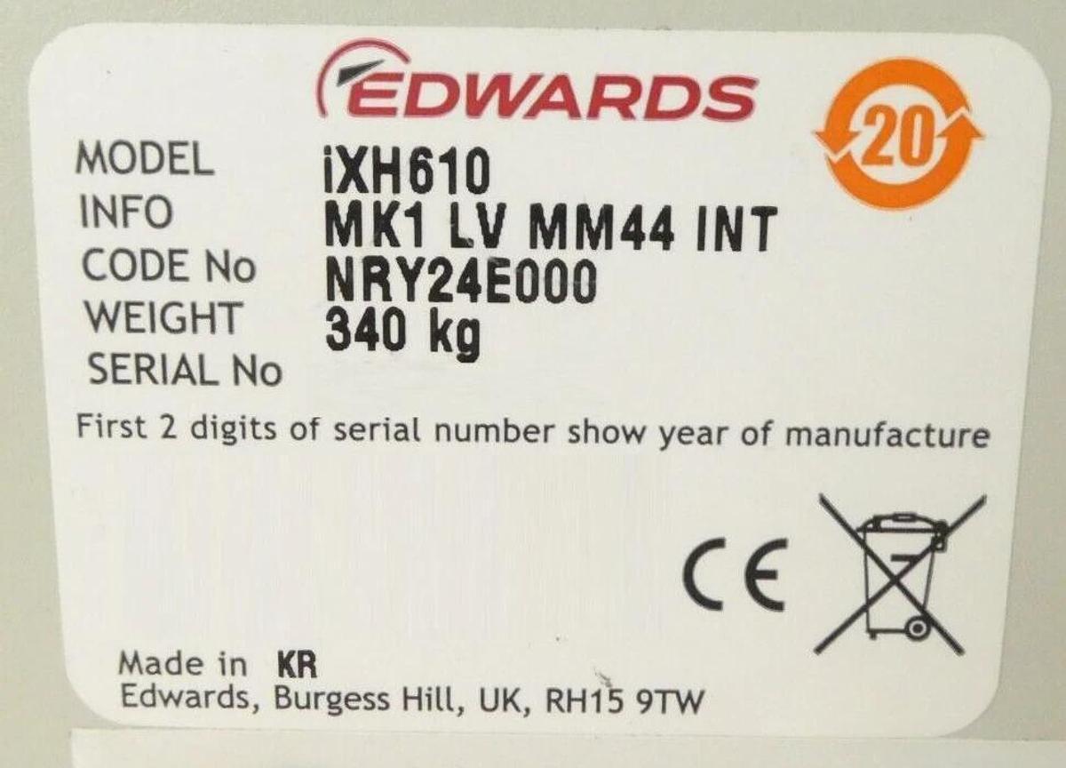 Refurbished iXH 610 Edwards NRY24E000 Dry Vacuum Pump iXH610 Manufacturer Refurbished