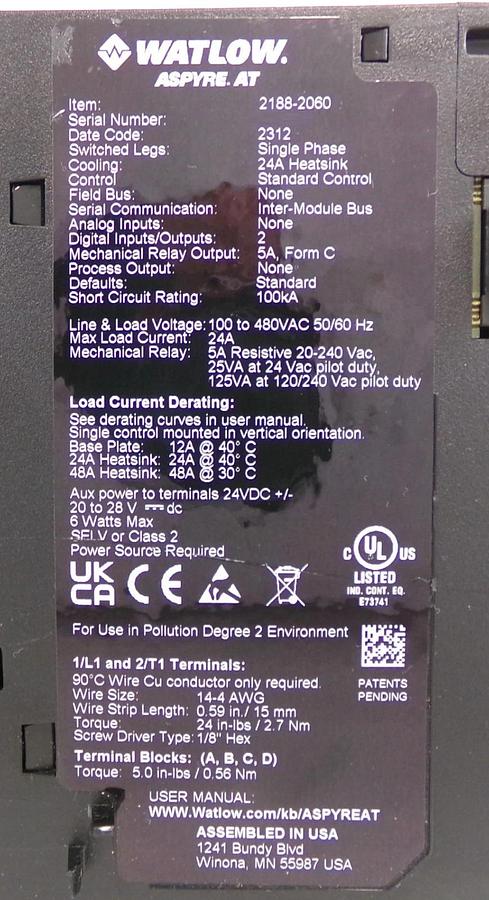 Used Watlow 2188-2060 Power Controller Aspyre AT Lot of 4 Working