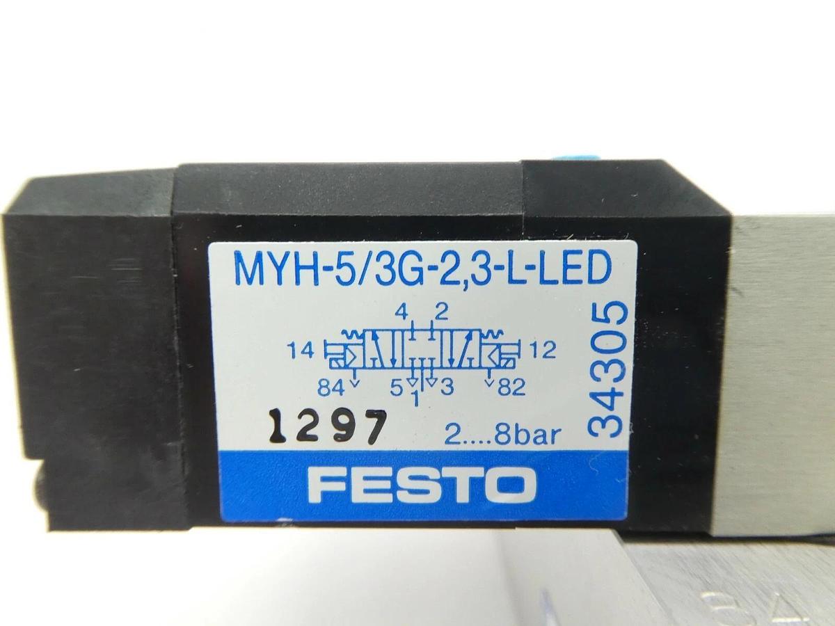 Used Festo 34336 7-Port Pneumatic Manifold PRMY-5-1/8-4 34305 MYH-5/3G-2,3-L-LED