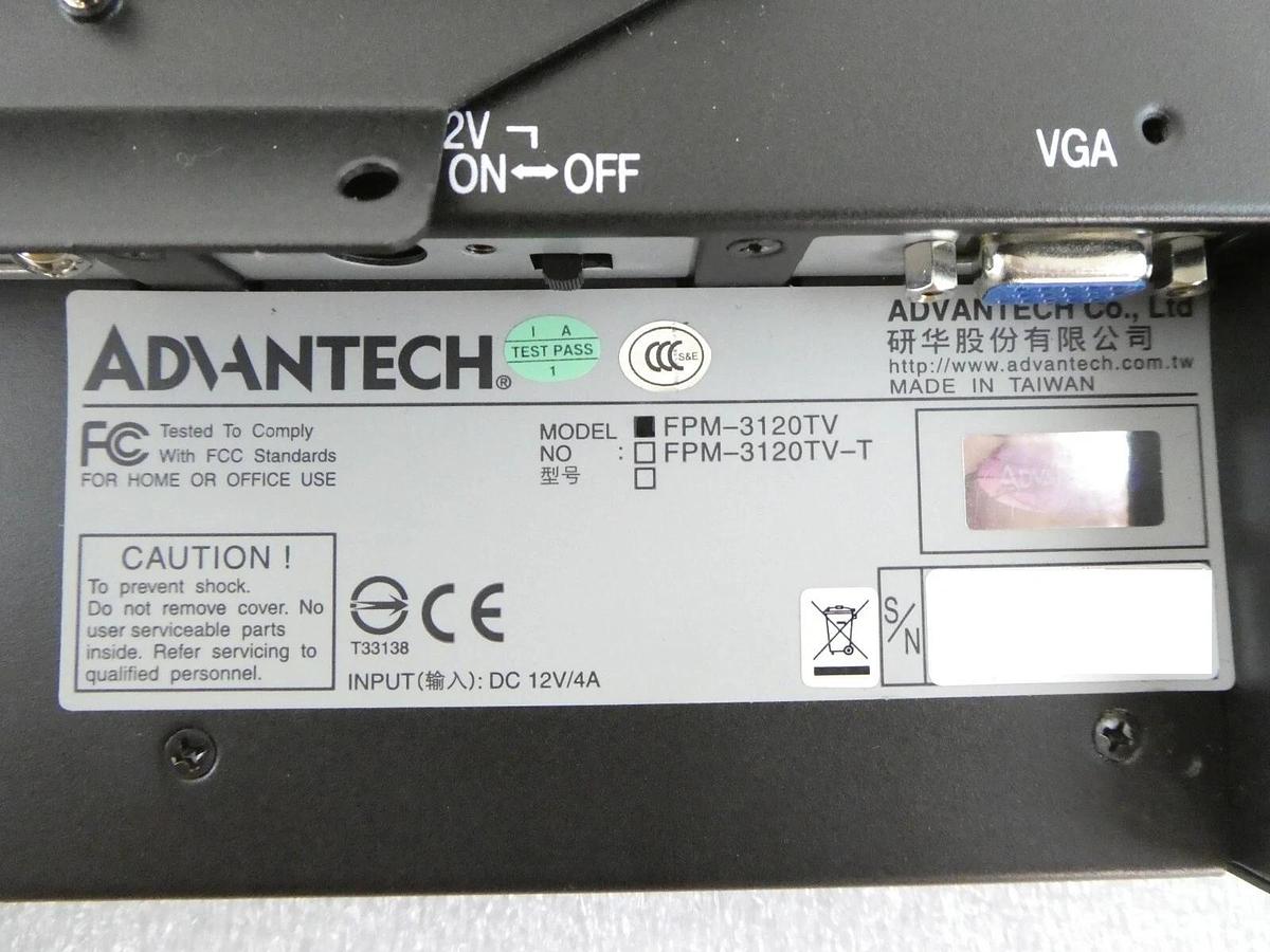 Used Advantech FPM-3120TV 12" Industrial Touchscreen Monitor HMI Working Surplus