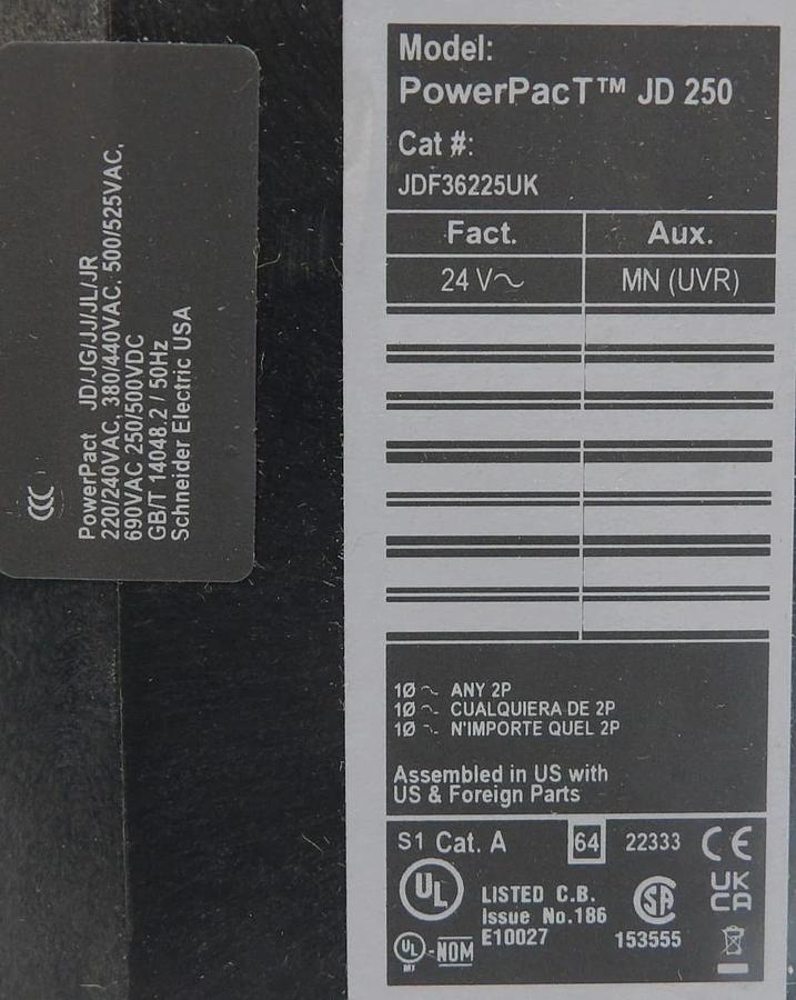 Schneider Electric JDF36225UK Circuit Breaker PowerPacT Square D New Surplus