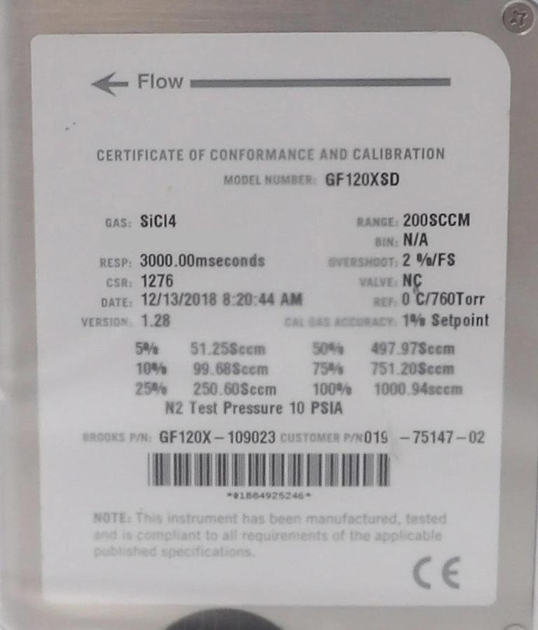 Brooks Instrument GF120X-109023 Mass Flow Controller MFC AMAT 0190-75147 New