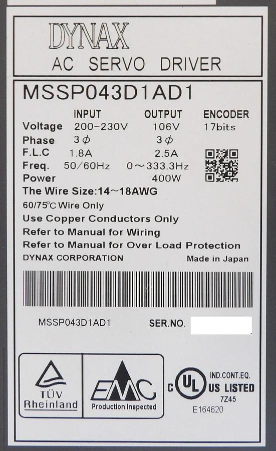 Used Dynax MSSP013D1AD1 MSSP023D1AD1 MSSP043D1AD1 AC Servo Drive Lot of 10 Working