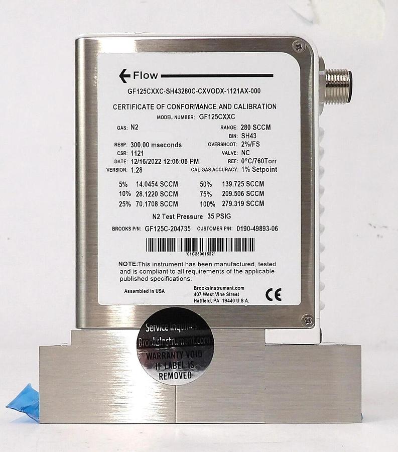 Brooks GF125C-204735 Mass Flow Controller MFC 280 SCCM N2 New Surplus