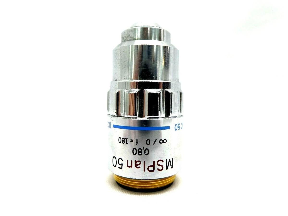 Used Olympus Microscopy MSPlan 50 Microscope Objective 0.80 ∞/0 f=180 IC 50 Working
