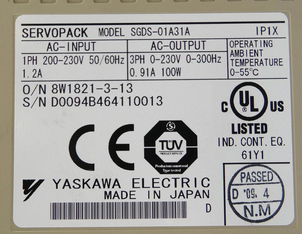 Used Yaskawa Electric SGDS-01A31A Servo Drive SERVOPACK Working Surplus