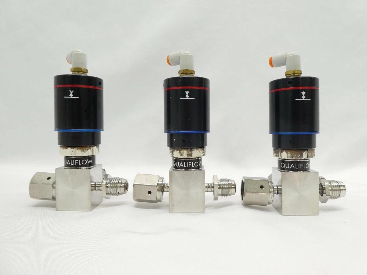 Used Qualiflow 2x10-9atm.cm3/Sec 3-Way Pneumatic Valve Lot of 3 Working Surplus