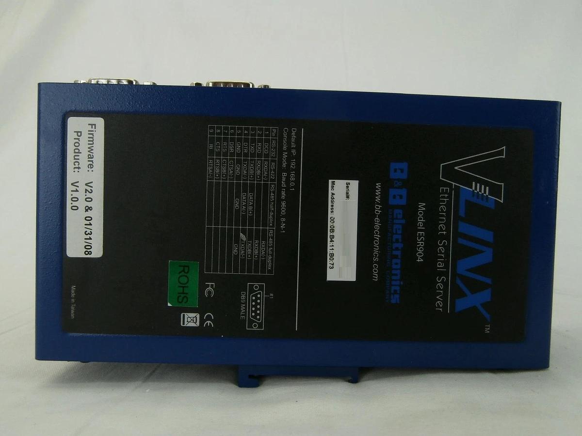 Used B&B Electronics ESR904 4-Port Industrial Ethernet Serial Server V3.0 V-LINX Used