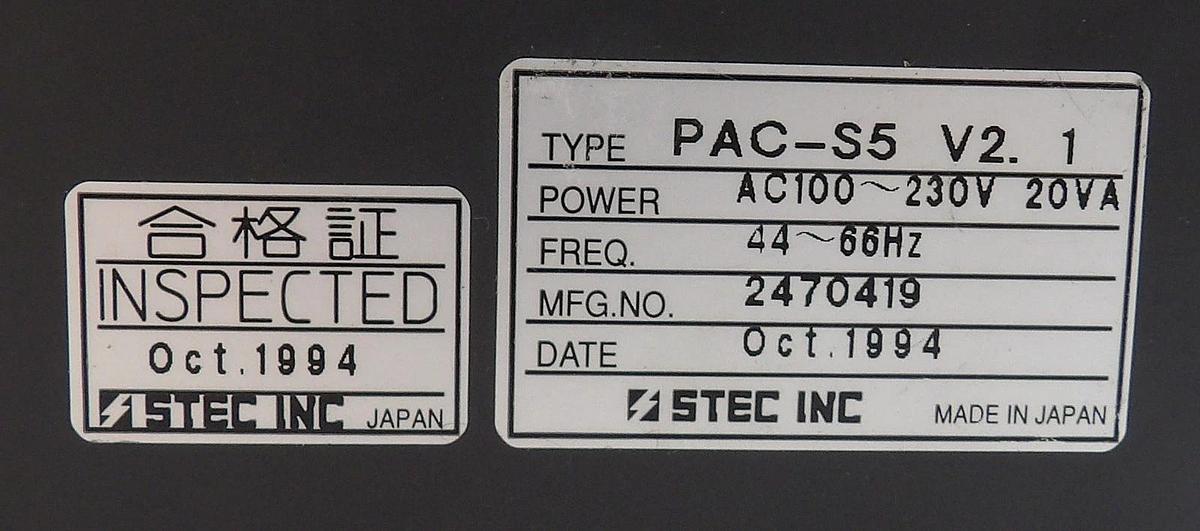 Used STEC Inc PAC-S5 Mass Flow Meter Controller Working Surplus