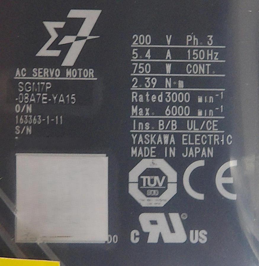 Yaskawa Electric SGM7P-08A7E-YA15 AC Servo Gearmotor YSC-SGM7P-08-004 New