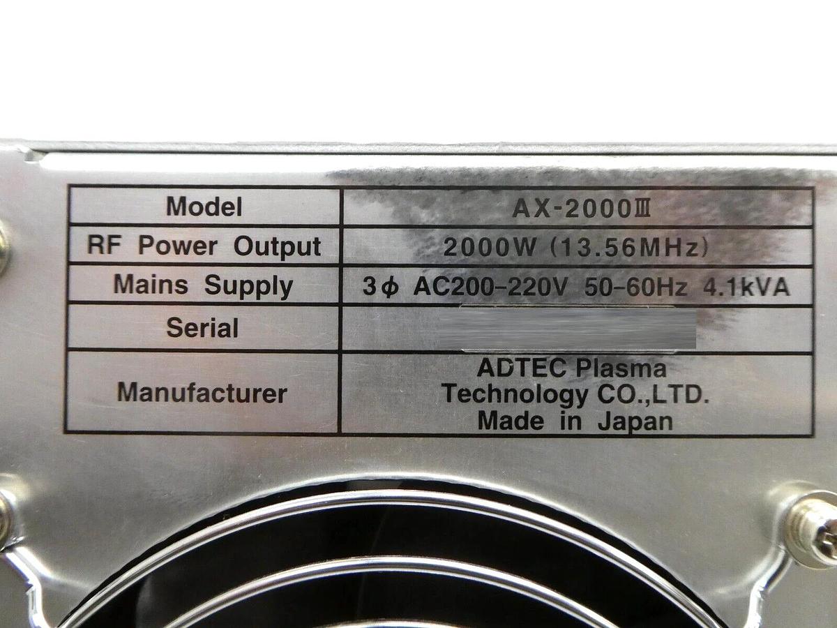Used ADTEC AXR-2000III Plasma Generator Module Novellus 27-307431-00 Working Surplus