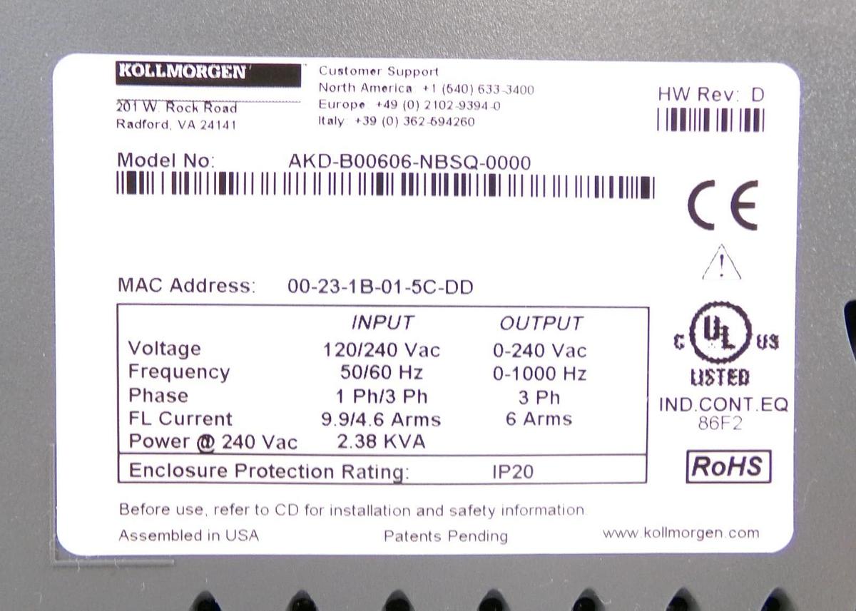 Used Kollmorgen AKD-B00606-NBSQ-0000 Servo Drive SynqNet Reseller Lot of 2 Working
