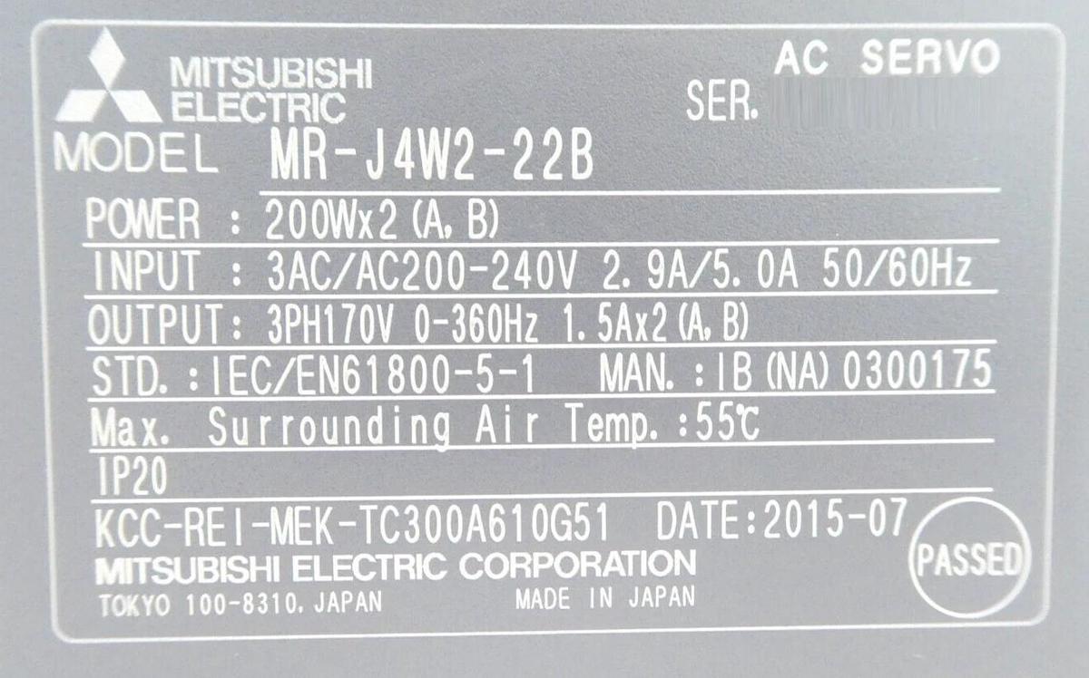 Mitsubishi Electric MR-J4W2-22B Motor Driver Tray XY TEL 5K86-000511-11 New