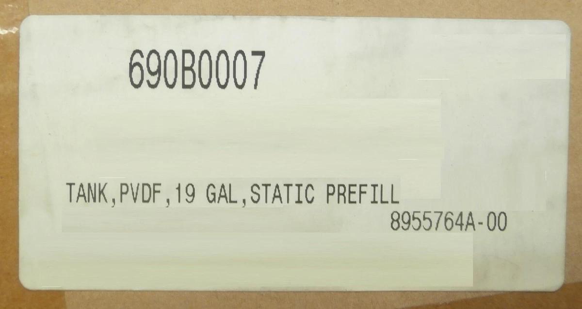 Used SCP Global Technologies 8955764A-00 Static Prefill 19 Gallon PVDF Tank 690B0007