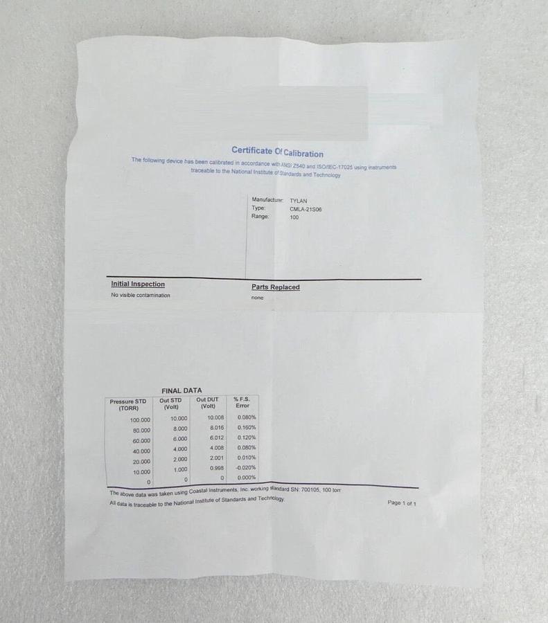 Refurbished Vacuum General CMLA-21S06 Pressure Transducer Baratron Tylan Refurbished