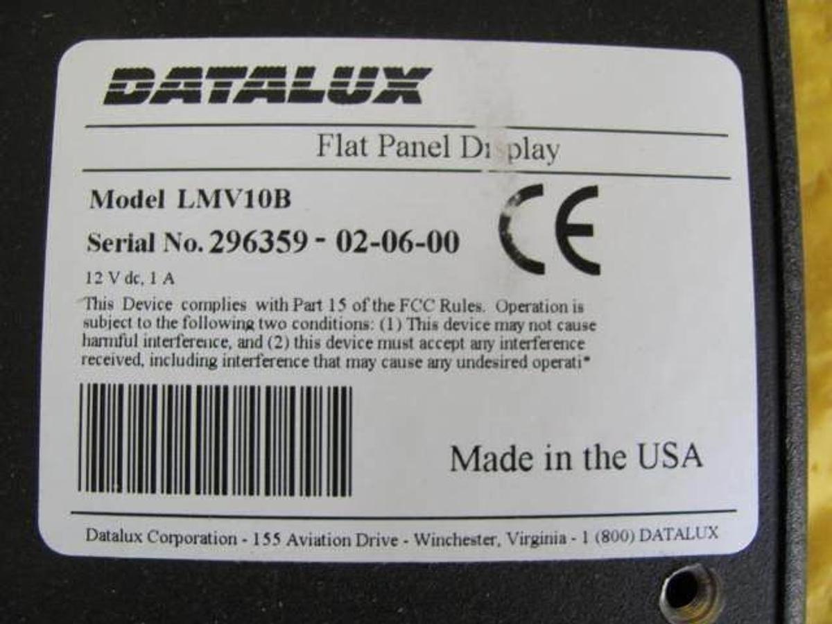 Used Datalux LMV10B 10" Flat Panel LCD Display Monitor Working Surplus