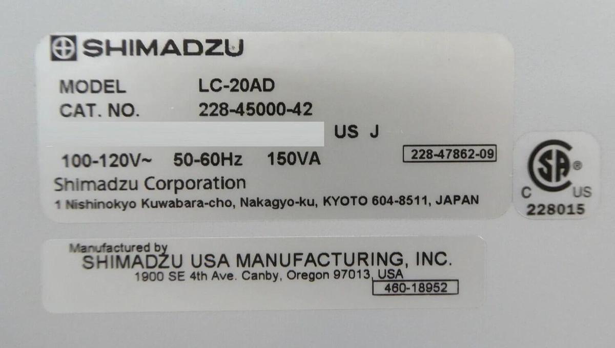 Used Shimadzu 228-45000-42 Liquid Chromatography LC-20AD Prominence LC V2.10 Working