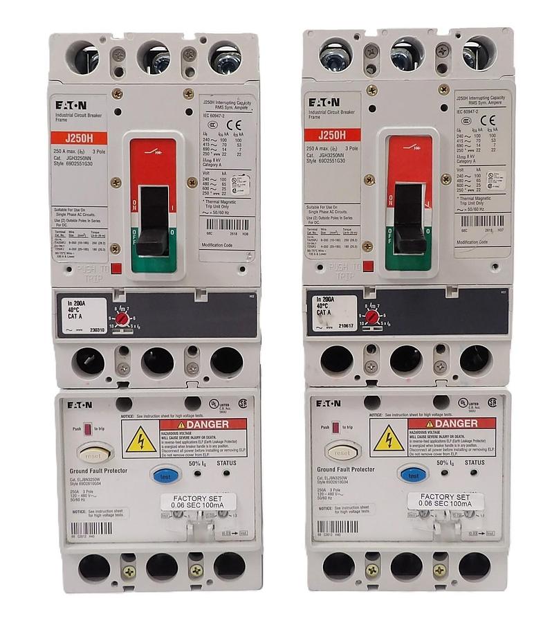 Used Eaton JGH3250NN 3 Pole Industrial Circuit Breaker ELJBN3250W Lot of 2 Working