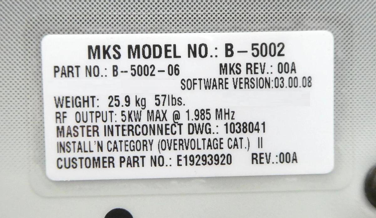 Used Spectrum B-5002 ENI Power Systems B-5002-06 RF Generator 1.985MHz MKS Surplus