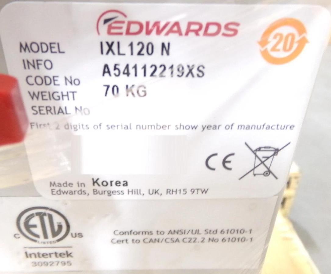 Refurbished iXL120N Edwards A54112219XS Dry Vacuum Pump 500679692 Manufacturer Refurbished
