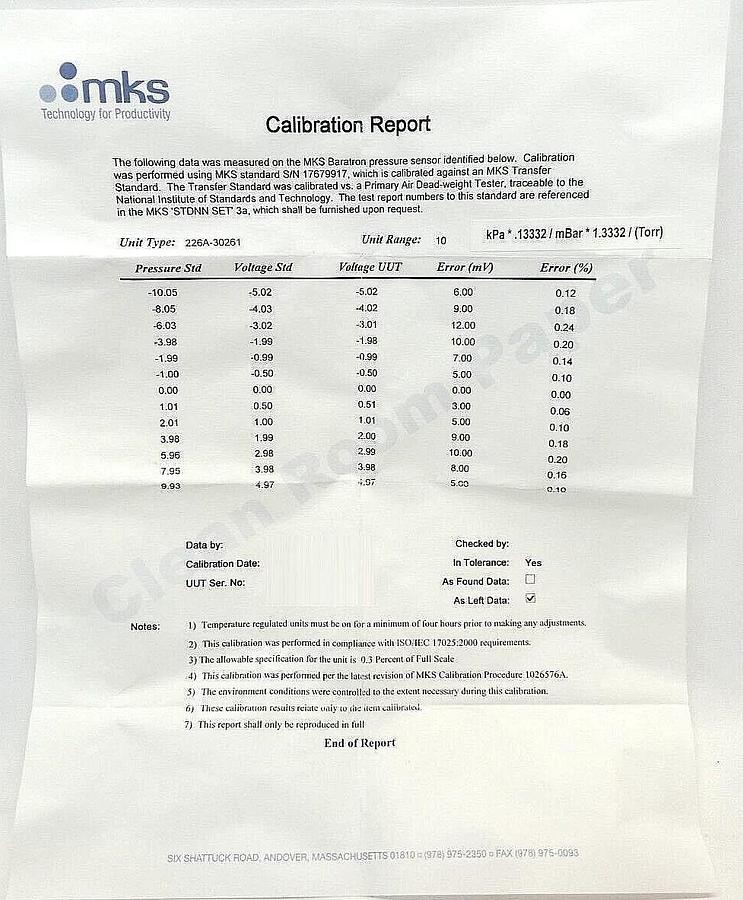 Used MKS Instruments 226A-30261 Differential Pressure Transducer Model 226 New Spare