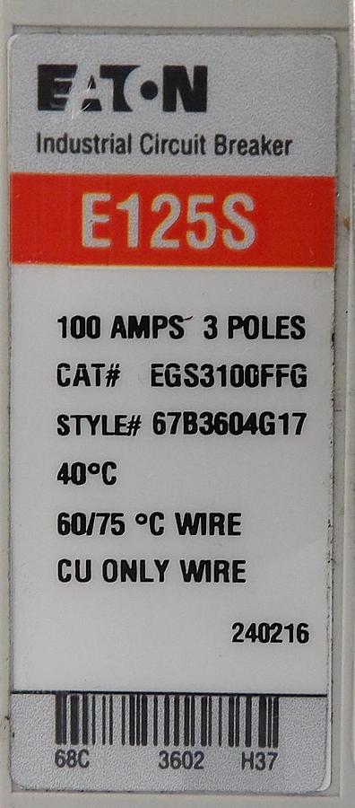 Used Eaton EGS3100FFG 3-Pole Industrial Circuit Breaker E125S Working