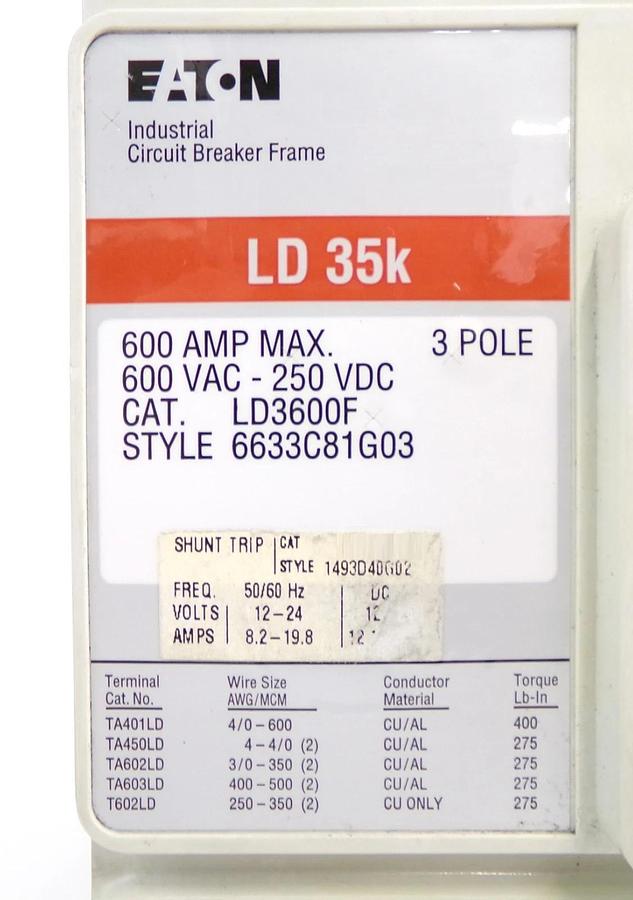 Used Eaton 6633C81G03 LD 35k 3-Pole Circuit Breaker LD3600F Working