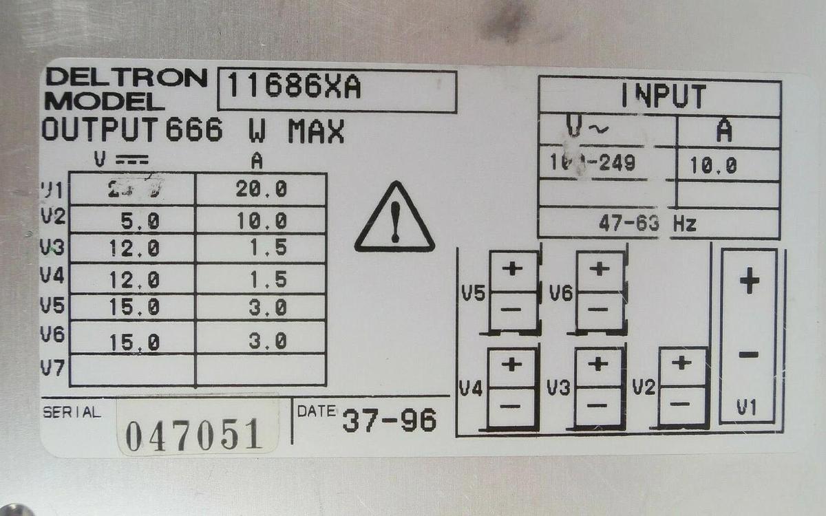 Used Deltron 11686XA Power Supply 666 Watts Lam Research FPD Continuum Working Spare