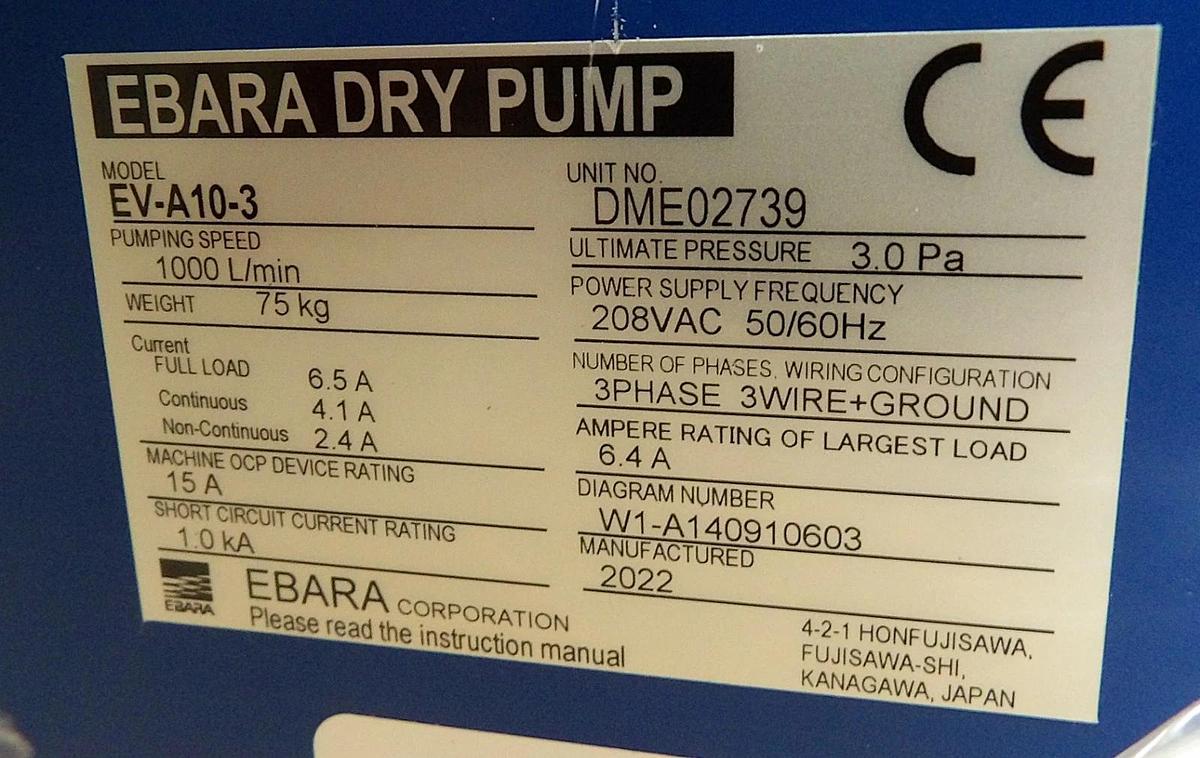 Refurbished EV-A Ebara Technologies EV-A10-3 Dry Vacuum Pump 500320995 OEM Refurbished