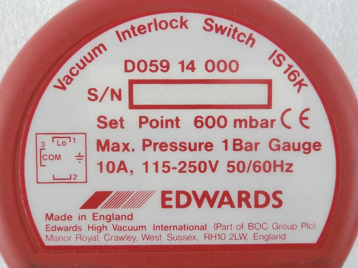 Used Edwards D059 14 000 Vacuum Interlock Switch IS16K with Plug Working Surplus