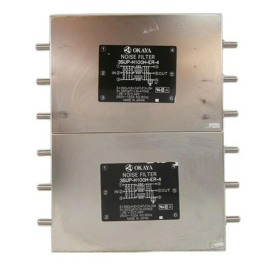 Used Okaya 3SUP-H100H-ER-4 Noise Filter Reseller Lot of 2 Working Surplus