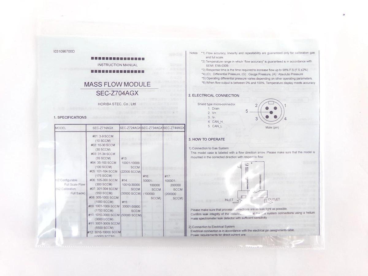 Horiba STEC SEF-Z524MGXN Digital Mass Flow Device MFC Z500 50 SLM N2 New