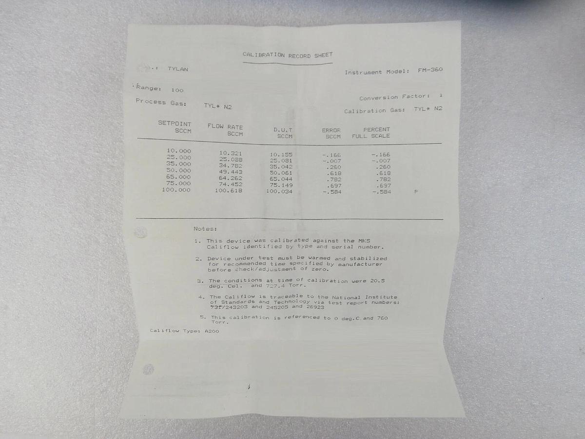 Refurbished Tylan FM-360 Mass Flow Meter 100 SCCM N2 OEM Manufacturer Refurbished