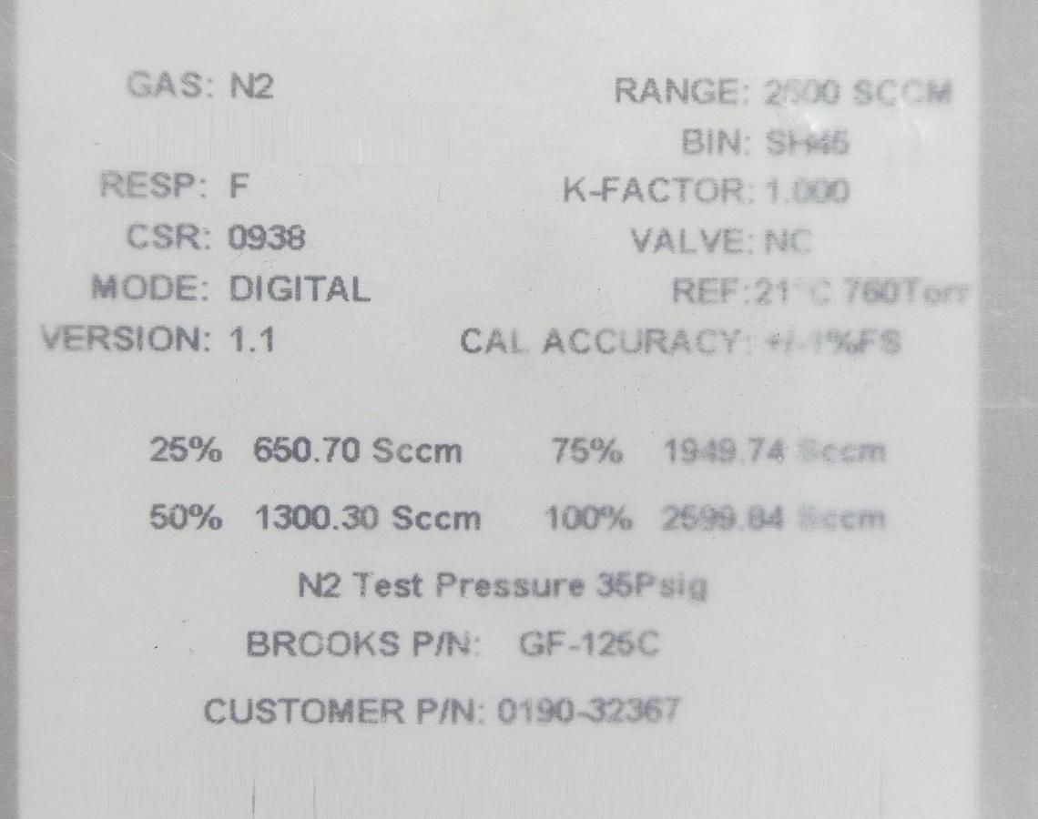 Refurbished Brooks GF-125C Mass Flow Controller MFC 2600 SCCM N2 AMAT OEM Refurbished