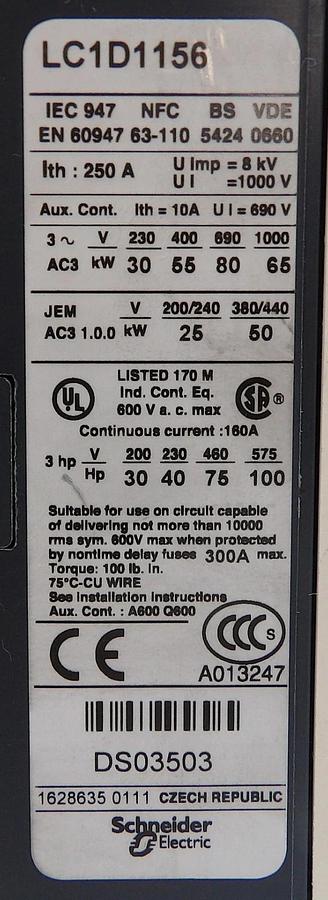 Used Telemecanique LC1D115 Contactor LC1 Square D Lot of 4 Working