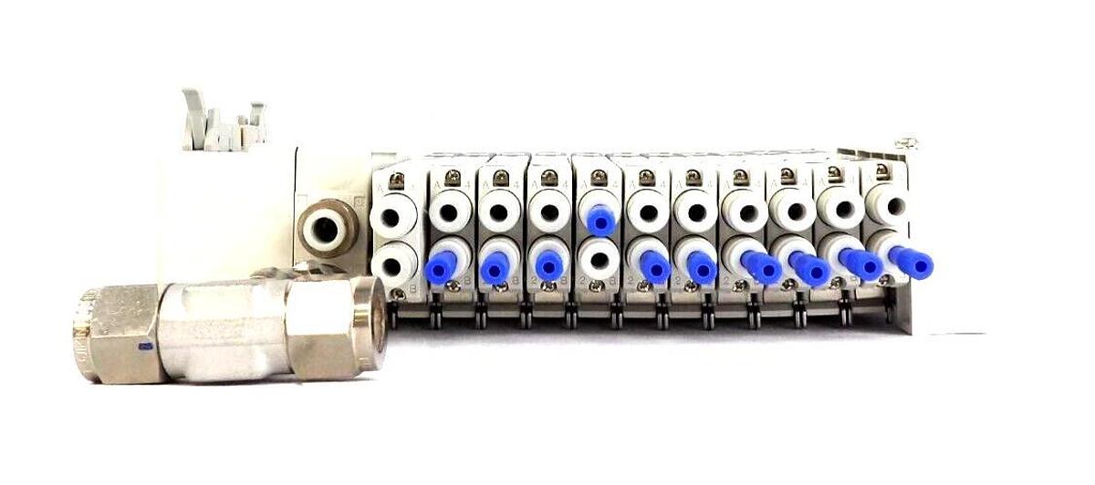 Used SMC SQ1131Y-5-C4-Q 11-Port Pneumatic Manifold Assembly PR300Z Lot of 2 Working