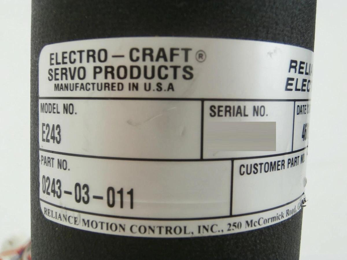 Used Electro-Craf 0243-03-011 Servo Motor E243 Reliance Motion Control Working