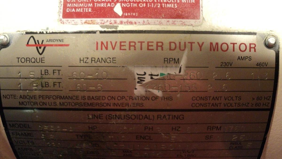 Used Aridyne G592-A Inverter Duty Motor Series 2000 Used Working