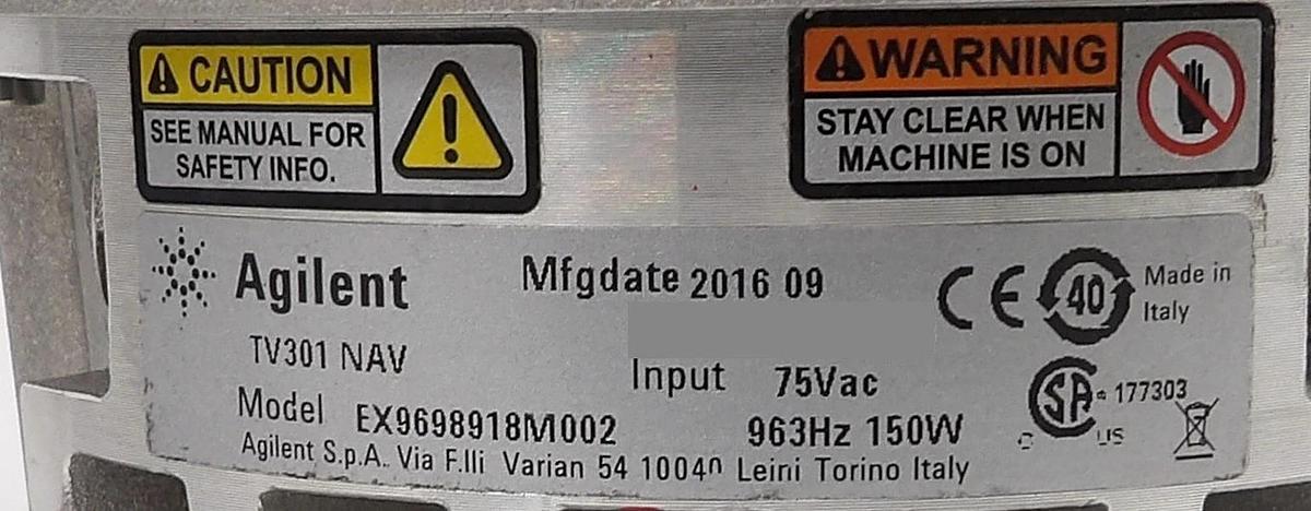 Used TV-301 NAV Navigator Agilent EX9698918M002 Turbomolecular Pump Turbo Working