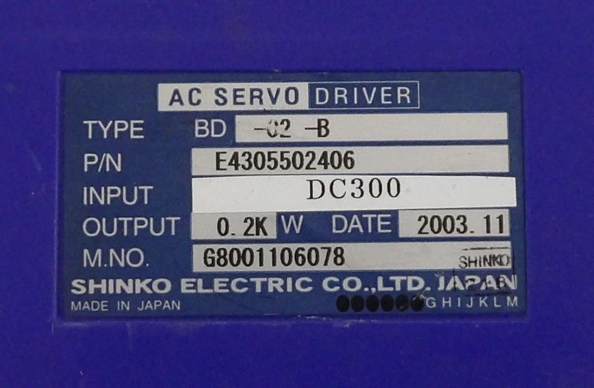 Used Shinko Electric E4305502406 Servo Driver BD-02-B Lot of 2 Working